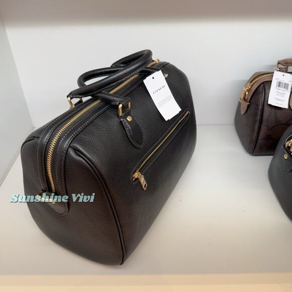 NWT Coach Rowan Large Satchel Bag Leather CV960 Gold/Black - Picture 2 of 11